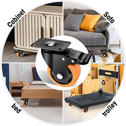 4" Swivel Plate Casters, 1200Lbs Capacity with Brake - color: Orange, size: 4 Inch