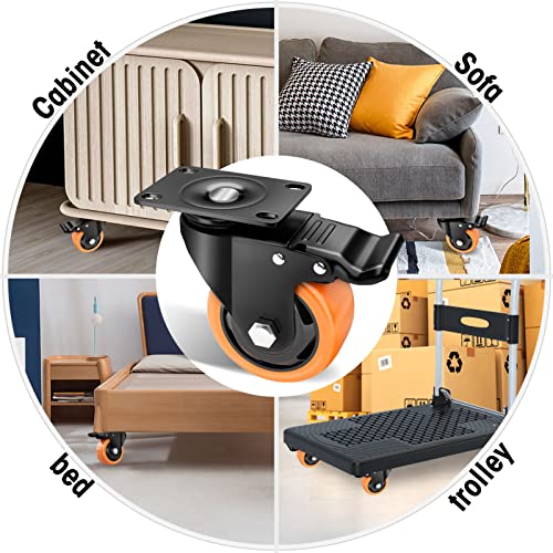 3" Swivel Plate Casters, 1000Lbs Capacity with Brake - color: Orange, size: 3 Inch