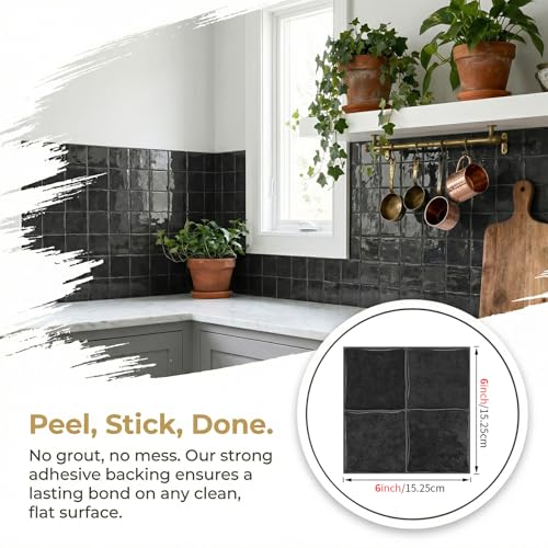 4 Sheets Charcoal Black 6"x6" Peel and Stick Subway Tile Backsplash - color: Charcoal Black, size: 4 Pcs 6" x 6" x 0.05"