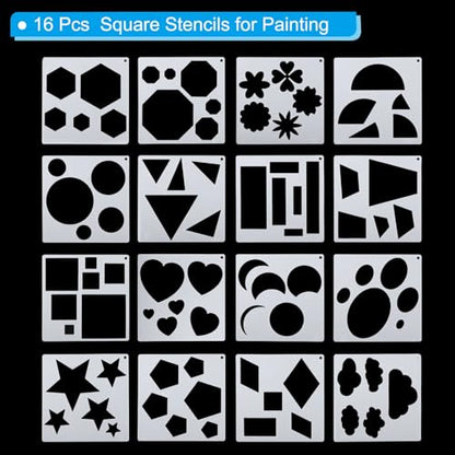 PATIKIL 16Pack Geometry Painting Stencils Paint Stencils Colorful