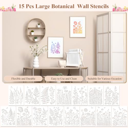 Alipis 15 Pack Flower Stencils for Painting on Wood and Walls