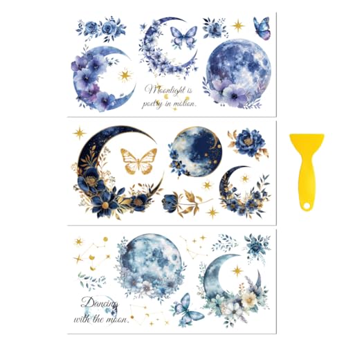 Peacoblue Moon and Flowers Rub On Transfers for Furniture Craft 6"x12" - style: Moon and Flowers