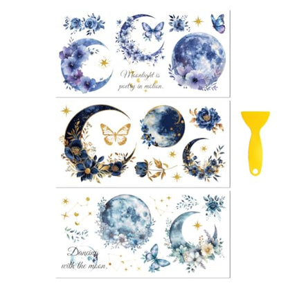 Peacoblue Moon and Flowers Rub On Transfers for Furniture Craft 6"x12" - style: Moon and Flowers