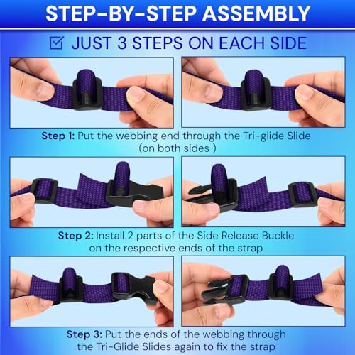 TECEUM 1" Nylon Strap Kit with Buckles, Dark Purple 6 yards Repair Set - color: Dark Purple, size: 1" - 6 yards, style: 6 Buckle - 12 Slides - 6 D-rind