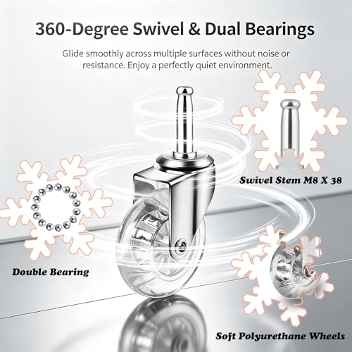 3" Swivel Caster Wheels, M8×38mm, Crystal Clear, Set of 4 - size: 3",No Brake