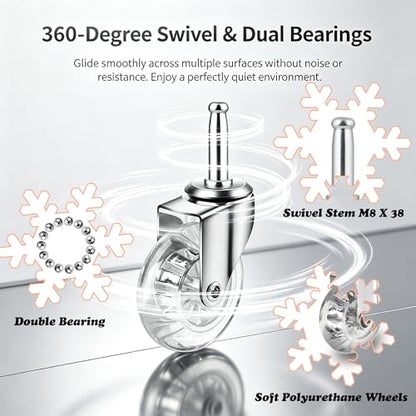 3" Swivel Caster Wheels, M8×38mm, Crystal Clear, Set of 4 - size: 3",No Brake