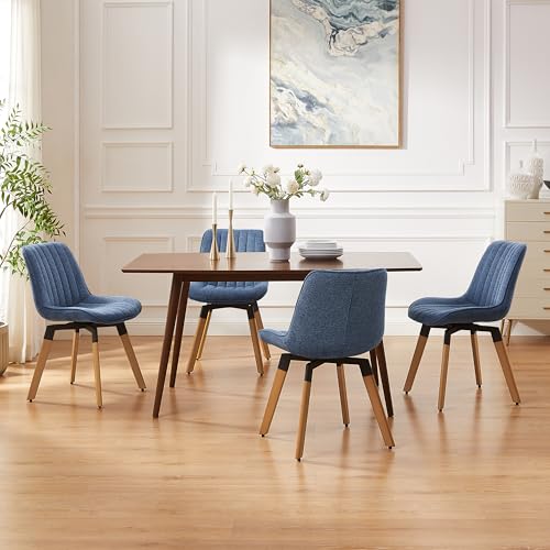 Art Leon Mid Century Upholstered Swivel Fabric Dining Chairs Set of 2 Blue - color: Blue, size: Set of 2-Fabric