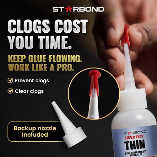 Starbond Super Fast Thin CA Glue – Super Glue Pro Kit with Precision Microtips Anti-Clog Cap & Extra Nozzles – Premium Cyanoacrylate Adhesive for Cracks, Joints, Woodturning, Hobby & Repairs, 2 oz - size: 2 ounce