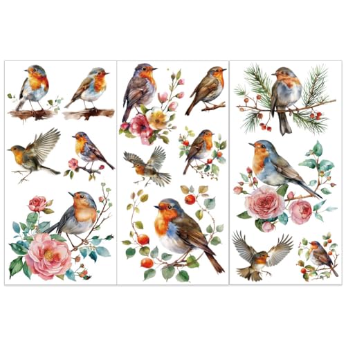 OLYCRAFT 3pcs/Set Bird Rub on Transfers for Furniture and Crafts 6x12 inch Robin Decor Transfer Stickers Animal Rub on Decals for Wood Furniture Scrapbooking Home Decorations