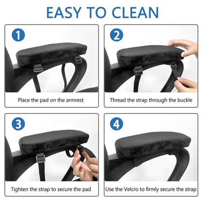 Office Chair Armrest Covers – Memory Foam Armrest Pads Ergonomic Forearm Support Pillow with Non-Slip Cushion for Office Chairs Gaming Chairs Wheelchairs (Black, Set of 2)