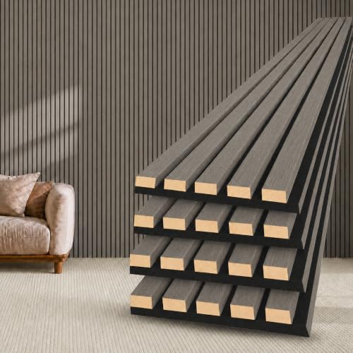 Acoustic Wood Slat Wall Panels 4 Pack 94.5" x 7.9" Vamslat Wall Decor Gray - color: Gray, size: 94.5" x 7.9"