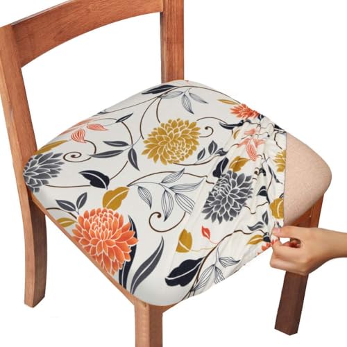 Gute 4Packs Chair Seat Covers,Stretch Printed Chair Covers Washable(Flower) - color: White Flower, size: Pack-4