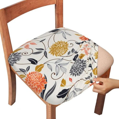 Gute 4Packs Chair Seat Covers,Stretch Printed Chair Covers Washable(Flower) - color: White Flower, size: Pack-4