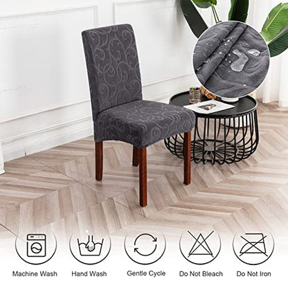 Waterproof Dining Room Chair Covers, Stretch Parsons Chair Slipcovers - color: Flower Pattern-dark Gray, size: Regular-2 Pack