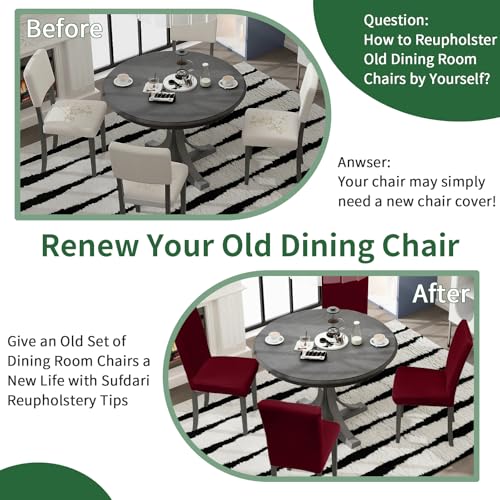 Sufdari Dining Room Chair Covers Set of 4, Burgundy Non-Slip Spandex Stretch Dining Chair Slipcovers for Dining Room, Hotel (Large) - color: .Burgundy, size: L-4 PC
