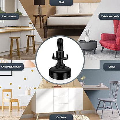 10 Set Adjustable Furniture Leveling Feet, Adjustable Leg Levelers for Cabinets Sofa Tables Chairs, Heavy Duty Height Adjuster Furniture Levelers Foot with T- Nut Kit 3/8"-16 Thread, Black
