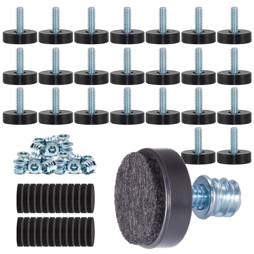 NEWBYTEK 24 Pack Metric M6 Levelers with Separate Self-Adhesive Felt Pads - size: Metric M6 thread, 24pcs