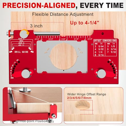 Metal Concealed Hinge Jig with Built-in Screw Hole Guide, Cabinet Hinge Jig