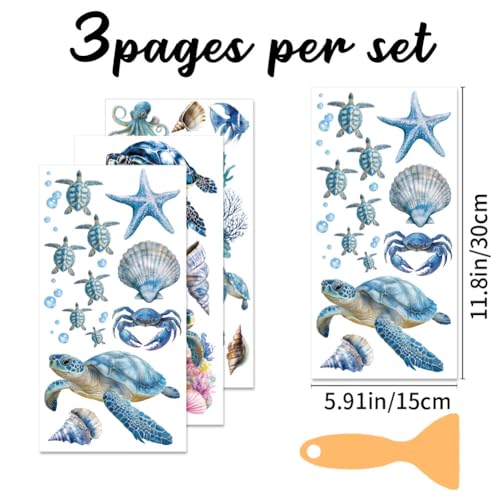 3 Sheets Sea Rub on Transfer Stickers for Furniture and Crafts Sea Turtles Wall Stickers Waterproof Transfer Decals Sticker Marine Animal Transfer Sticker for Dresser Glass Wood 6"x12" - color: Summer Pattern A