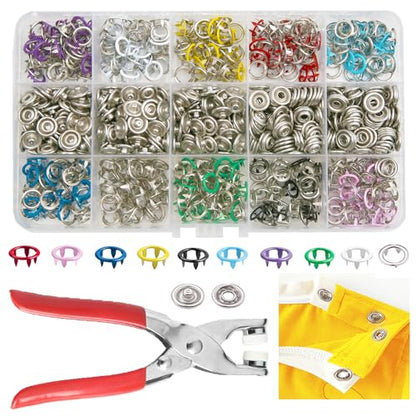GTAAOY 9.5 mm Metal Snap Buttons with Snap Pliers, 200 Sets / 800 pcs - style: Colorful Hollow Prong Snaps-200set
