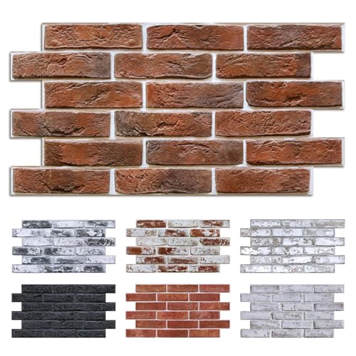 Commomy 3D Faux Brick Wall Panels Peel and Stick 12 pcs 22.8" x 11.8" Red - color: Large Brick-D