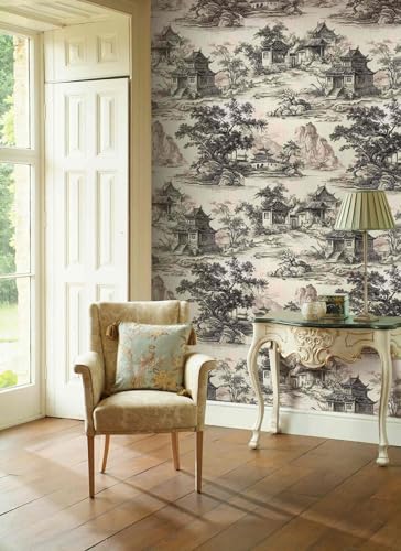 Chinoiserie Landscape Peel and Stick Wallpaper, Vintage Chinese Ink Pattern - size: 17.7" x 236"