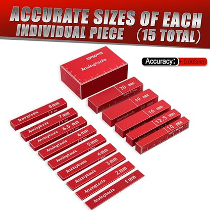 Metric Setup Blocks Height Gauge Set, 15pcs Precision Aluminum Setup Bars Guage Block Set Include Aluminum Alloy Triangle Ruler for Router and Table Saw Accessories Woodworking Set Up