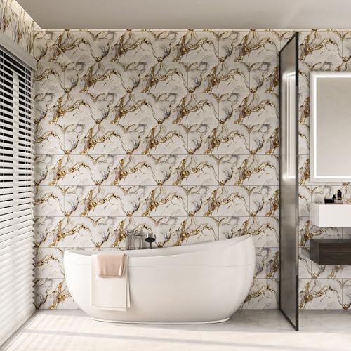 Marble Peel and Stick Backsplash 23.6 x11.8 in, 10PCS - color: White Gilding