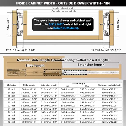 Soft Close Heavy Duty Drawer Slides Load 136 lbs Full Extension Runners 12 14 16 18 20 22 24 26 28 30 32 34 36 38 40 Inch Side Mount Rails for Drawer Capacity 136 lb 1 Pair(Soft Close) - size: 22 Inch, style: Soft Close