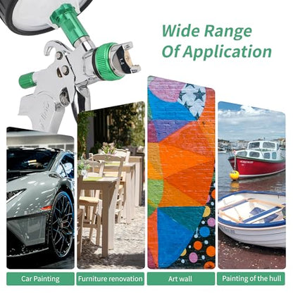 HVLP Spray Gun Kit, 4 Nozzles,10 Disposable Paint Cup System,Green - color: green