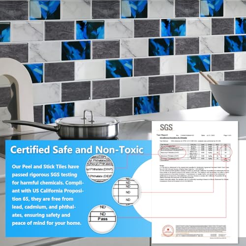 STICKGOO Subway Tile Peel and Stick Backsplash, Thicker Design 12" x 12" Stick on Backsplash Tiles for Kitchen, Bathroom, Wall Tile (10 Sheets, Blue Grey) - color: Blue Grey