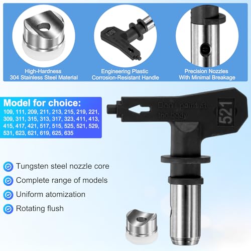 M METERXITY 1-Set Airless Paint Sprayer Tips, Tungsten Steel Reversible Spray Tips with 1 Pad for Homes/Buildings/Garden/Decks/Fences [Black, 521] - size: 521