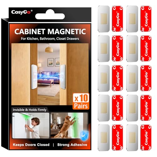 10Sets Extra Strong Magnetic Cabinet Door Catch, No-Drill Invisible Ultra Thin Magnets for Cabinet Door Closure, Drawer Magnets with Strong Adhesive to Stay Closed - size: 10 Sets - Silver