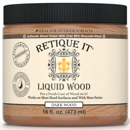 Retique It Liquid Wood - Dark Wood Pint - Paint and Stain It - Stainable Fiber Paint - Put a Fresh Coat on It (16 Fl Oz) - color: 3 Dark Wood, size: 16 Fl Oz (Pack of 1)