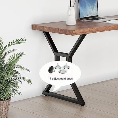 KaKaBB Metal Desk Legs 28 inch, Heavy Duty Industrial Table Legs with Adjustable Protector Feet, DIY Modern Cast Iron Furniture Legs Set of 2 (28", Black) - size: 28inches