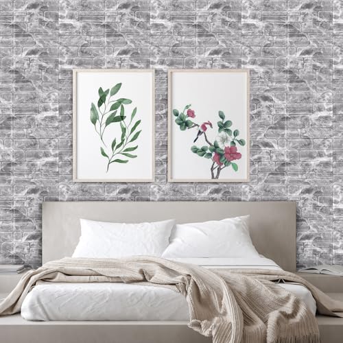 YU LI 3DH 3D Wall Panels Peel and Stick Faux Stone Wall Panel White 20-Pack Faux Brick Self-Adhesive Wallpaper 3D Foam Brick Wallpaper - color: Gray, size: 20PCS