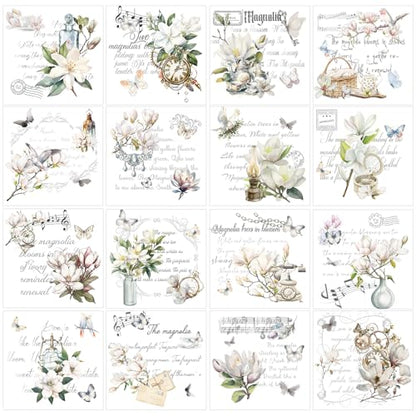 Wxiben 16 Pcs Magnolia Floral Rub on Transfers for Crafts and Furniture - style: White Magnolia