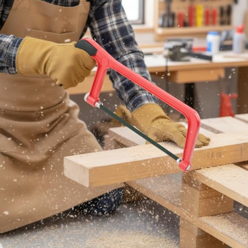 6 Inch Mini Hacksaw and Mitre Block Set, Adjustable Miter Box and Saw Set with 2 Spare Blades, Aluminum Cutting Saw Hack Saws for Woodworking, Hacksaw, Metal Cutting (Red) - color: Red