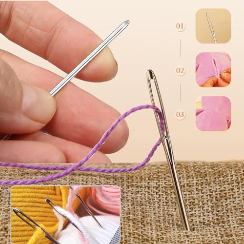 9 Pcs/3 Sizes Large-Eye Blunt Needles, Double Flexible Tape Measure, Steel Yarn Needle with Needle Threader, Tapestry Needle for Sewing Crochet Knitting Embroidery(Silver 2.08in/2.36in/2.76in) - size: 3 sizes/9+1 pcs