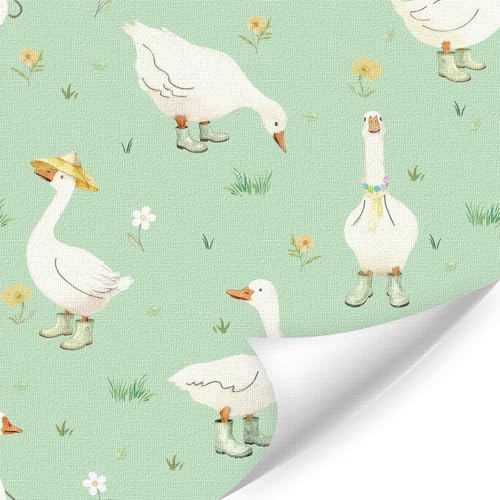 HLNIUC Silly Cute Geese Wallpaper 17”x118”Funny Farm Animal Contact Paper,Boho White Goose Flower Art Paper,Nursery Animal Wallpapers,Cartoon Goose with Boots Wall Papers for Nursery Children Bedroom - color: Geese