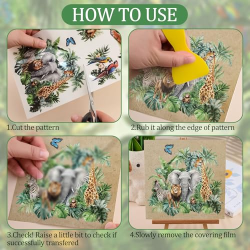 WANDIC 3 Sheets Flora and Fauna Rub on Transfer Stickers Giraffe Decals Elephant Stickers Waterproof Decals for DIY,15 * 30CM - color: Giraffe