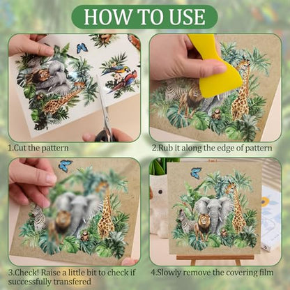 WANDIC 3 Sheets Flora and Fauna Rub on Transfer Stickers Giraffe Decals Elephant Stickers Waterproof Decals for DIY,15 * 30CM - color: Giraffe