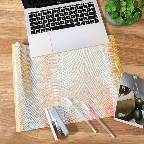 53 x 11.8 Inch Glossy Mirrored Vinyl Fabric Gold Snake Skin Embossed PU Leather Sheets Snake Textured Holographic Synthetic Faux Leather Rolls for DIY Crafts Making Furniture Cover - color: Gold