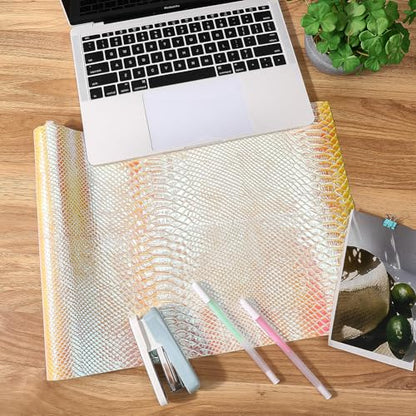53 x 11.8 Inch Glossy Mirrored Vinyl Fabric Gold Snake Skin Embossed PU Leather Sheets Snake Textured Holographic Synthetic Faux Leather Rolls for DIY Crafts Making Furniture Cover - color: Gold