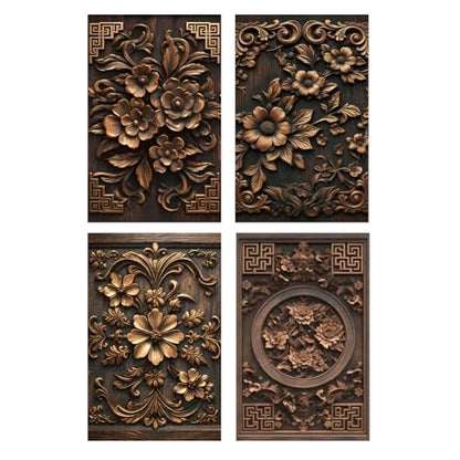 SUPERDANT 4Pcs Peel and Stick Cabinet Stickers for Furniture Makeover - color: Baroque-style Flowers Copper