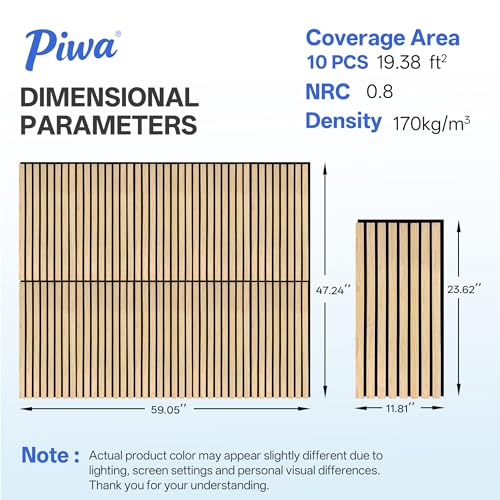 PIWA Acoustic Wood Slat Wall Panels, 10 Pack 23.6"x11.8" Oak - color: Oak, size: 24x12" 10pcs