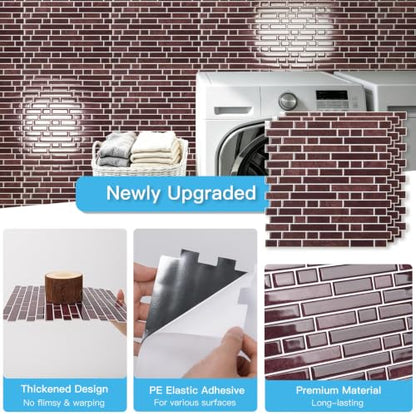 Art3d Linear Tile Peel and Stick Backsplash, 10-Pack, Dark Burgundy - color: Dark Burgundy, size: 12 x 12 Inch