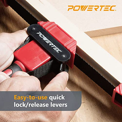 POWERTEC 2PK Strap Clamps for Woodworking – Quick Release Band Clamps with Ergonomic Handle, Adjustable Picture Frame Clamp, 13 ft Strap Belt Clamps for Cabinets and Drawers (71122-P2) - style: 2 Pack