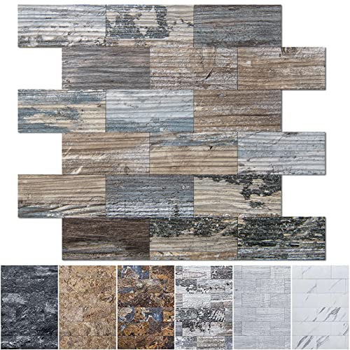 Art3d PVC Peel and Stick Backsplash Wall Tile, 10-Pack, Spruce Grey Rustic - color: Spruce-gray