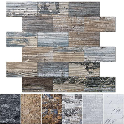 Art3d PVC Peel and Stick Backsplash Wall Tile, 10-Pack, Spruce Grey Rustic - color: Spruce-gray